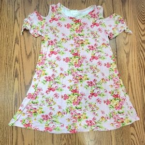 Btween Content Cold Shoulder Dress Girls Size 12 Pink Lace Up Sleeve Floral Soft
